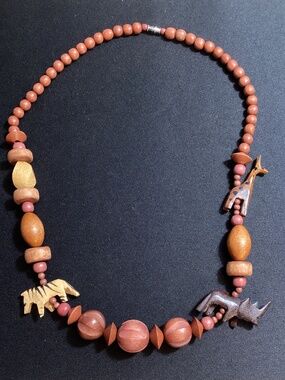 Wood Chunky Bead & Safari Animal Necklace